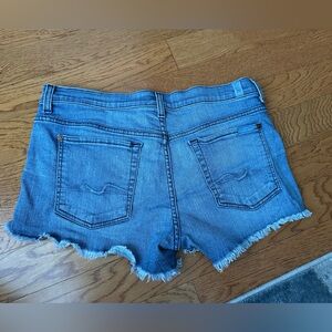 7 For All Mankind Blue Distressed Jean Shorts